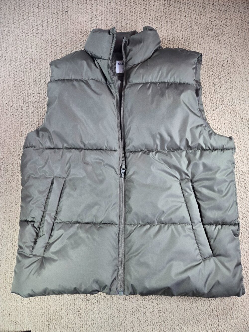 Old Navy Mens Medium Green Puffer Vest w/Zipped‎ Pockets